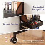 9-Tier Rolling File Cart - Paper Organizer with Drawer and Trays, Wood Desk Office Organizer, Office Organization and Binder Storage for Workspace, Home, School, Black