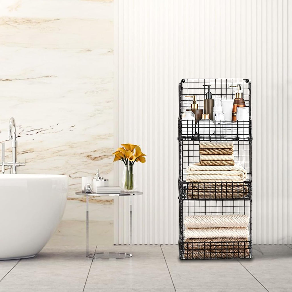 PUPPYCUTE Stackable Wire Storage Baskets for Kitchen Closet Pantry, Hanging Closet Organizers Storage Shelves Organization, Wall Mount Metal Basket Bins, Clothing Vegetable & Fruit Organizer 3 pcs