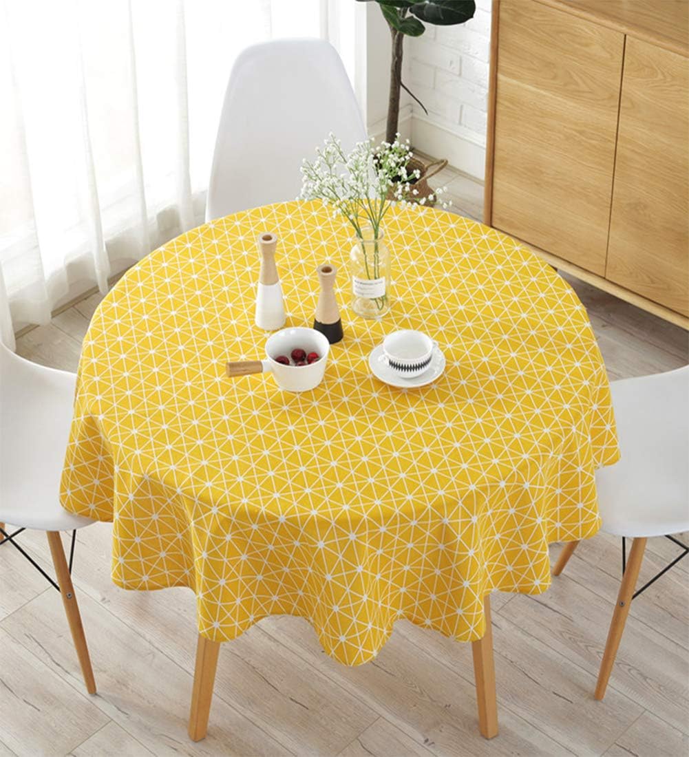 meioro Yellow Boho Table Cloth Rectangle Cotton Linen Nordic Twill Tablecloths Wrinkle Free Fabric Checkerboard Stripe Table Cloths Rustic Cover for Kitchen Dining Party Outdoor Picnic(55 x 55 Inch)
