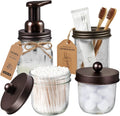 Amolliar Mason Jar Bathroom Accessories Set, 4Pcs Glass Rustic Bathroom Set