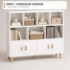 OSCHF 11-Cube Bookcase with Doors, 3-Tier Storage Cabient, Warm White