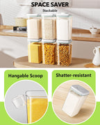 Ankou Airtight Food Storage Container with Pop Lid & 130ml Scoop, 4L/4.2qt *4 BPA-Free Cereal, Rice, Flour, Pasta & Snack Container, Stackable & Durable,Kitchen Pantry Organizer