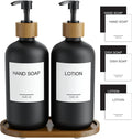MASADI Black Soap Dispenser Set with Tray, Dish and Hand soap Lotion Dispenser Set with Wooden Pump for Kitchen and Bathroom Decor for Counter, Modern Vintage Liquid Soap Dispensers
