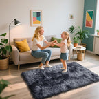 Shag Area Rug for Bedroom 3x5, Tie-Dyed Black Fluffy Area Rugs for Living Room - Image 6