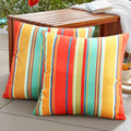 Pyonic Outdoor Pillow Covers 16x16 Inch Waterproof Decorative Stripe Throw Pillow Covers for Couch Chair Patio Porch, Pack of 2(Colorful Red)