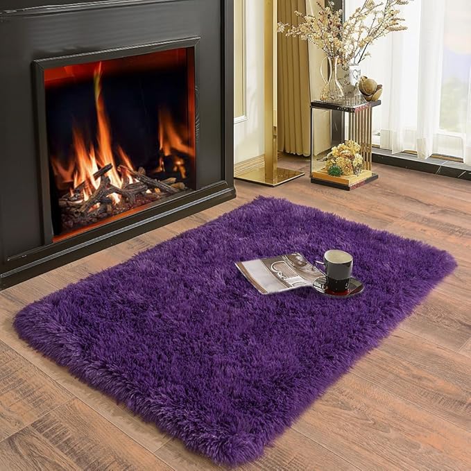 Soft Runner Rugs for Bedroom Hallways, 2x3 Purple Fluffy Shag Throw Area Rug - Image 3