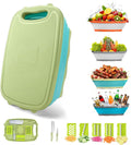 Gintan Camping Cutting Board, 9-in-1 Collapsible Chopping Board with Colander, Kitchen Vegetable Washing Basket for Camping, Camping Gifts Camping essentials for RV Campers (Blue Green)