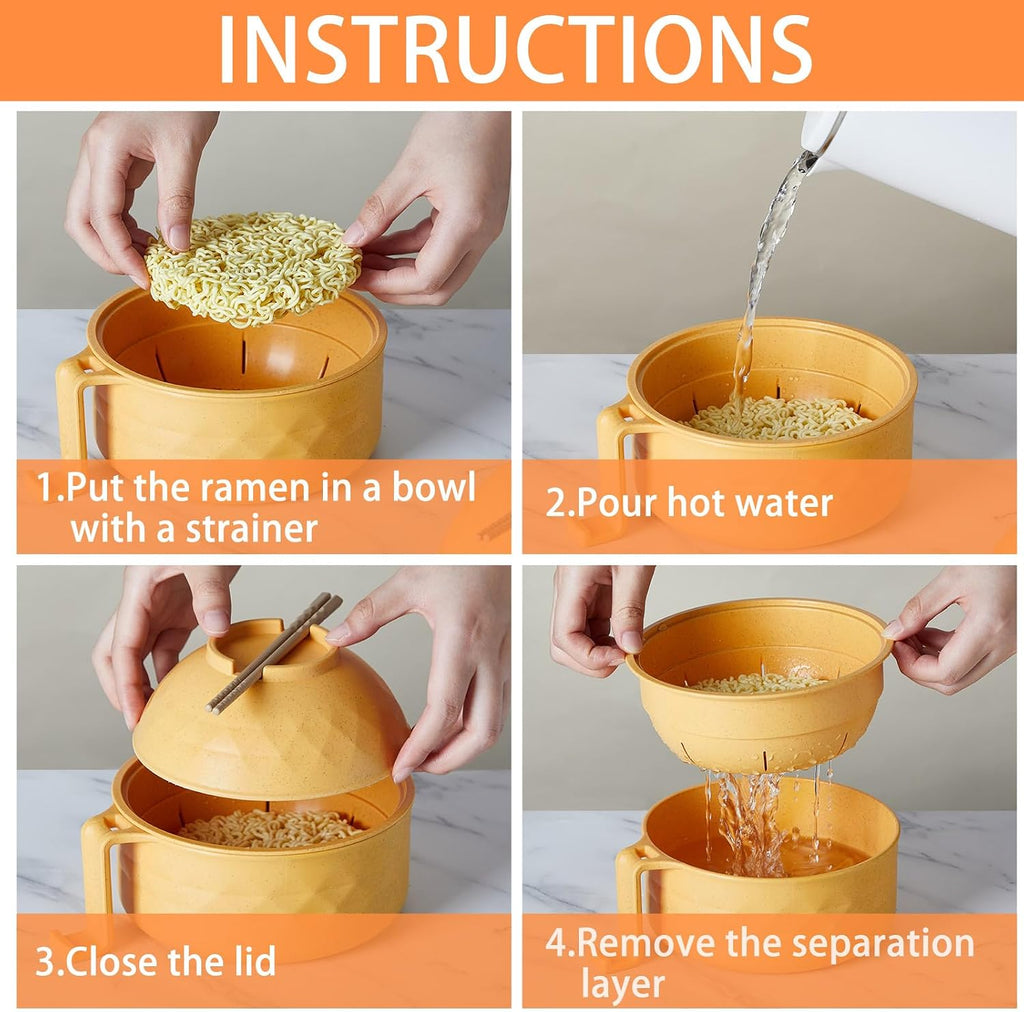 12 Pcs Microwave Ramen Cooker Set 40oz Bowl, Yellow, Orange