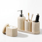 Bathroom Accessories Set, 5PCS, Travertine Stone Look, Yellow