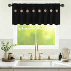 FRAMICS Farmhouse Valance Curtains, Boho Cotton Linen Kitchen Valance, Black Rustic Button Window Valances for Kitchen Bathroom, Rod Pocket Valances for Windows, Black, 52 x 18 Inch