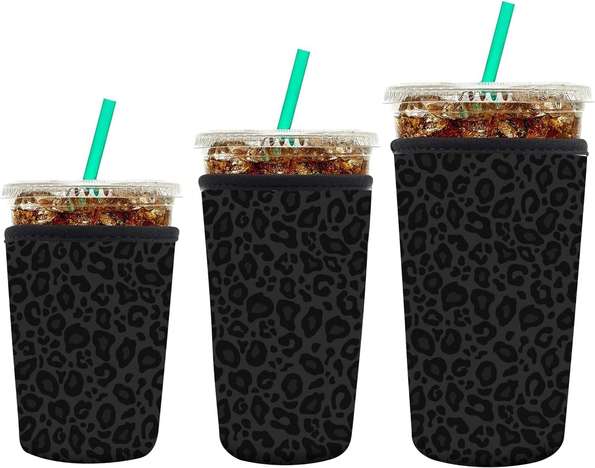 3 Pack Reusable Neoprene Insulator Sleeve for Iced Coffee Cups, Funny Coffee Cup Sleeves for 16-32oz Coffee cups, Cute Drink Sleeve for Cold Hot Beverages Boho Rainbow