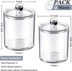 6 Pack Acrylic Qtip Holder with Labels, Qtip Jars for Bathroom