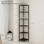 6-Tier Corner Shelf with LED Lights - 65" Tall Narrow Bookshelf, Standing Shelf with Storage Rack, Sturdy Metal Frame & Waterproof Shelves, Rustic Brown, for Living Room/Bedroom/Bathroom