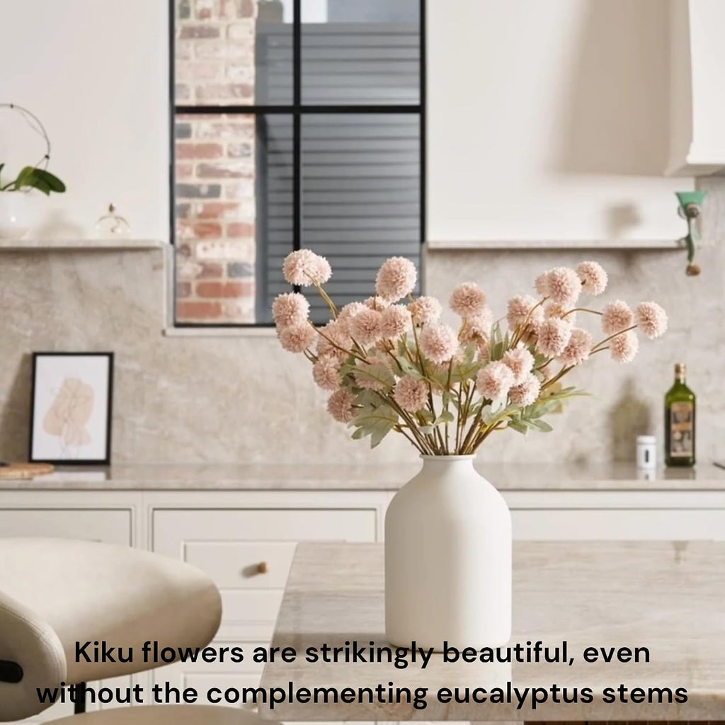 Artificial Flowers for Vase - 12 Stems Beige Faux Silk Mums with Eucalyptus