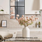 Artificial Flowers for Vase - 12 Stems Beige Faux Silk Mums with Eucalyptus