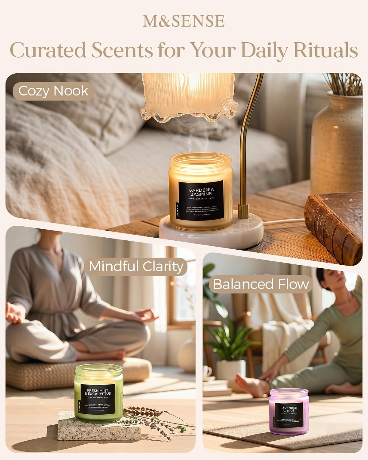 M&SENSE Eucalyptus & Mint Home Scented Candles, 11.6oz Organic Soy Wax, 70H