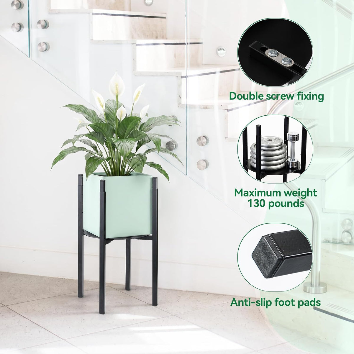 Plant Stand Indoor, Width Adjustable Metal Planter Stand, Fits Up 9.6 - 13.6 Inch Pots, Heavy Duty Potted Plant Holder for Home Garden Patio