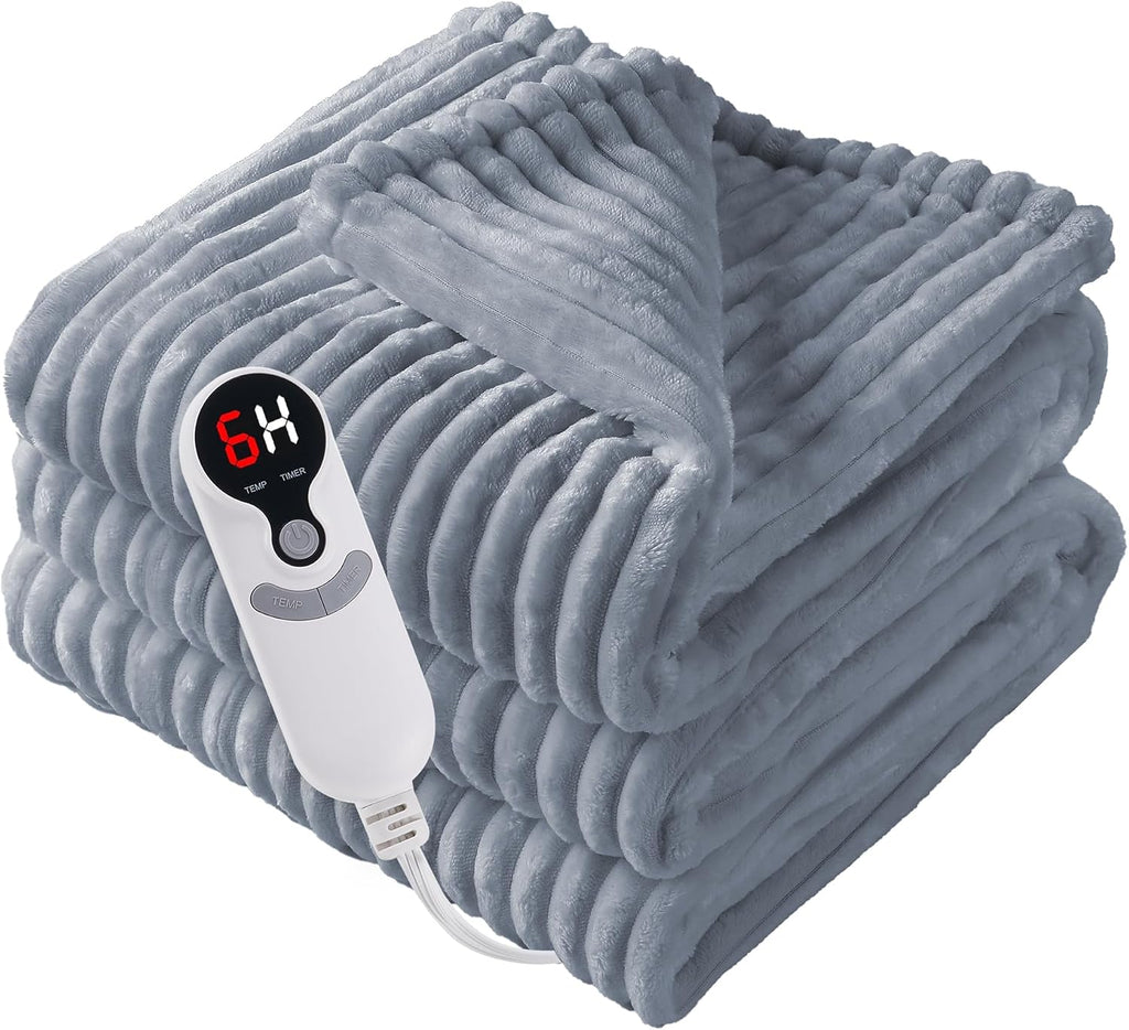 LUXIAN Electric Heated Blanket,Flannel,Full 72x84in,Grey, Thanksgiving