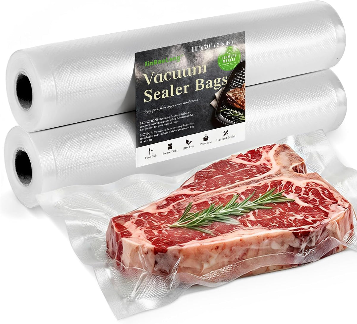 Vacuum Sealer Bags For Food：Kitchen Essentials, 11inx20ft, 2 Pack, Snack Bags
