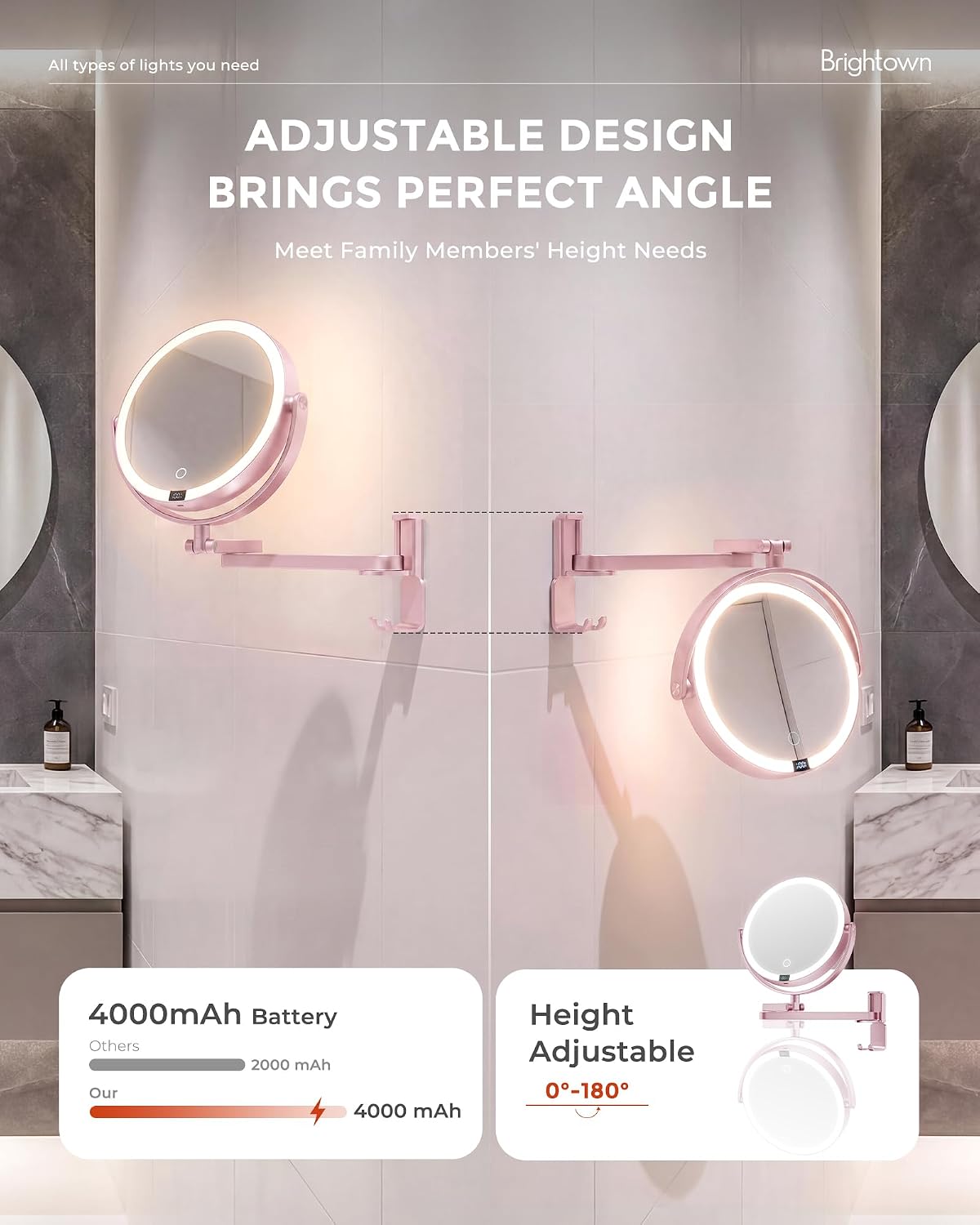 8" Wall Mounted lighted Makeup Mirror,Double Sided 1x/10x Magnifying Mirror
