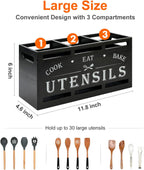 Large Black Wood Utensil Holder for Kitchen Decor Spoon Spatula Organizer