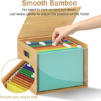 Acrylic File Organizer with Lid, Bamboo File Box with Handle, Hanging File Folder Organizer, Portable Filing Organizer File Crate Storage Box for Home Office Classroom, Letter Size