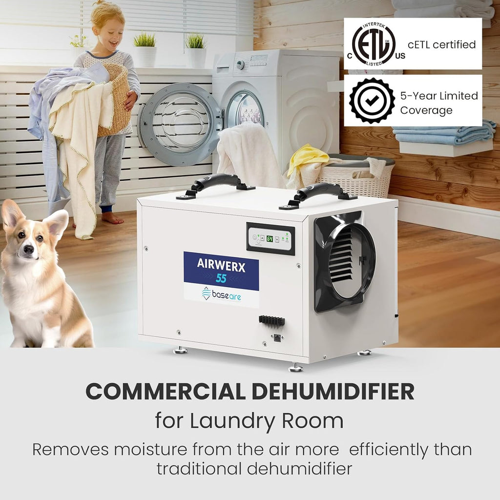 BaseAire 113 Pints Crawlspace Dehumidifier with Drain Hose for 1200 Sq Ft