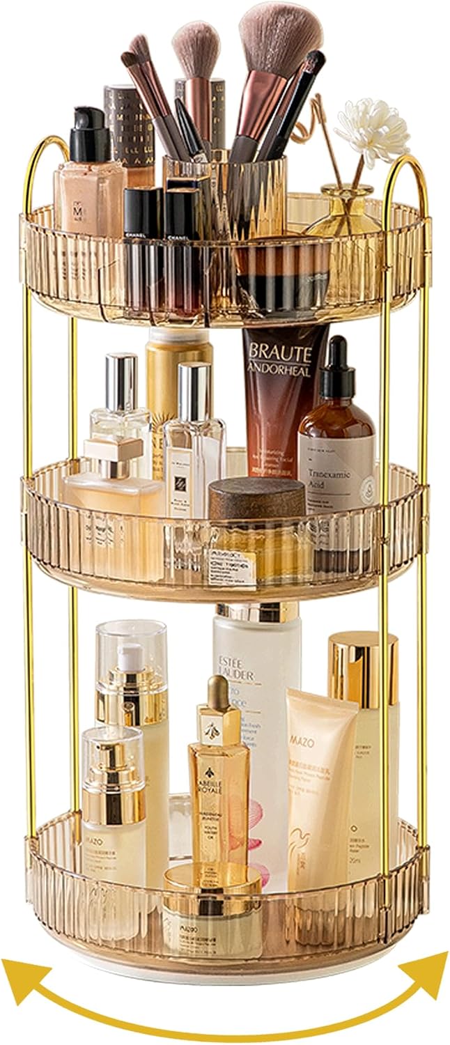 Asayuee 360 Rotating Makeup Organizer for Vanity,2 Tier Large Capacity Skincare Organizers,Bathroom Counter Organizer, Spinning Perfume Organizer & Vanity Organizer (Green-2 Tier)
