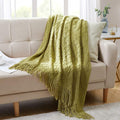 BOURINA Olive Green Throw Blanket 60x80 Inches Throw Textured Solid Soft Sofa by BOURINA