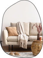 PERFNIQUE Irregular Asymmetrical Wall Mirror, 32"x24" Black Bathroom Mirror