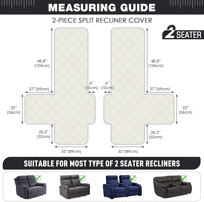 TAOCOCO 100% Waterproof Oversized Loveseat Recliner Cover, Non Slip Split Couch - Image 2
