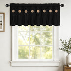 FRAMICS Farmhouse Valance Curtains, Boho Cotton Linen Kitchen Valance, Black Rustic Button Window Valances for Kitchen Bathroom, Rod Pocket Valances for Windows, Black, 52 x 18 Inch