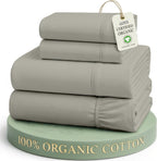 LANE LINEN King Bed Sheet Set 100% Organic Cotton 4pc Percale Soft - Silver