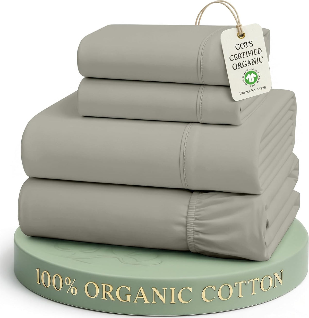 LANE LINEN King Bed Sheet Set 100% Organic Cotton 4pc Percale Soft - Silver