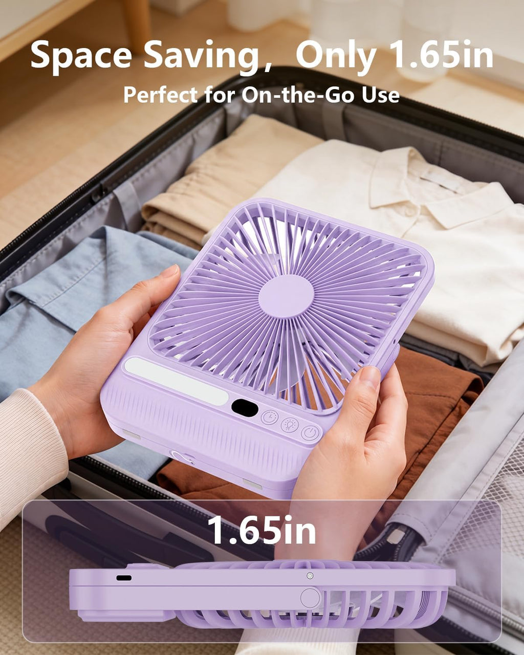 8000mAh Ultra-Thin Portable Travel Fan with Timer, Light&LED Display