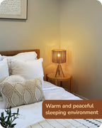 EDISHINE Small Rattan Table Lamp, Wood Tripod Bedside Lamp, 14.2", E26 Base
