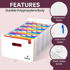 Plastic Accordion File Organizer, 26 Pockets Expandable File Folder Organizer, A4 Letter Size Filing Organizer with Colorful Tabs, Elastic Cord, 60 Paper Clip, Label & Stickers for Office School Home