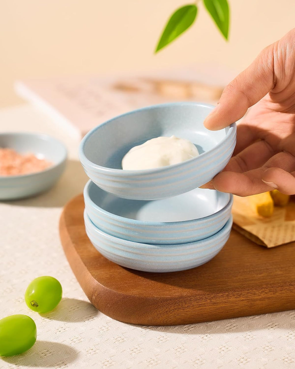 famiware Ceramic Soy Sauce Dish, 3oz Dipping Bowl Set of 6, Light Blue