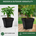 6-Pack 7 Inch Square Planters with Built-in Drainage Tray & Bottom Plug