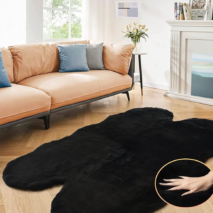 ORINOVA Faux Bunny Fur Rug Plush Area Rugs Machine Washable Black 4x6 Shag Area by ORINOVA