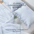 Andency Blue Gingham Ruffle Comforter Queen, 3 Pieces Vintage Bedding