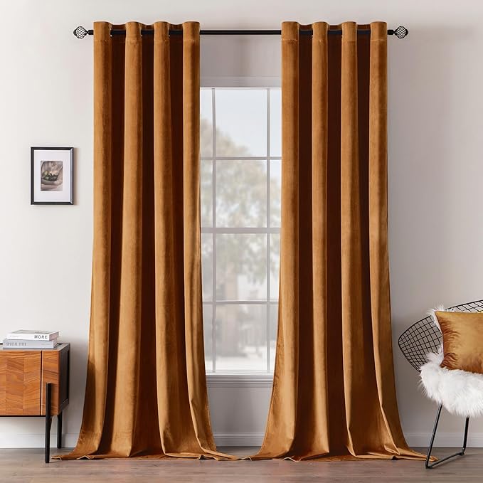 MIULEE Velvet Curtains Gold Brown Elegant Long Grommet Curtains Black Out by MIULEE