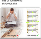 4NM No Assembly 5 Tier Folding Bookshelf Tall Storage Shelves Vintage Bookcase Standing Racks for Bedroom Living Room Home Office