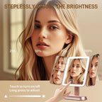 FRANO Lighted Makeup Mirror with 1X/3X/5X Magnification, Elegant Rose Gold Trifold Vanity Mirror, Smart Touch & Sensor, 3 Lighting Modes, Rechargeable Portable Mirror for Gift - Rose Gold
