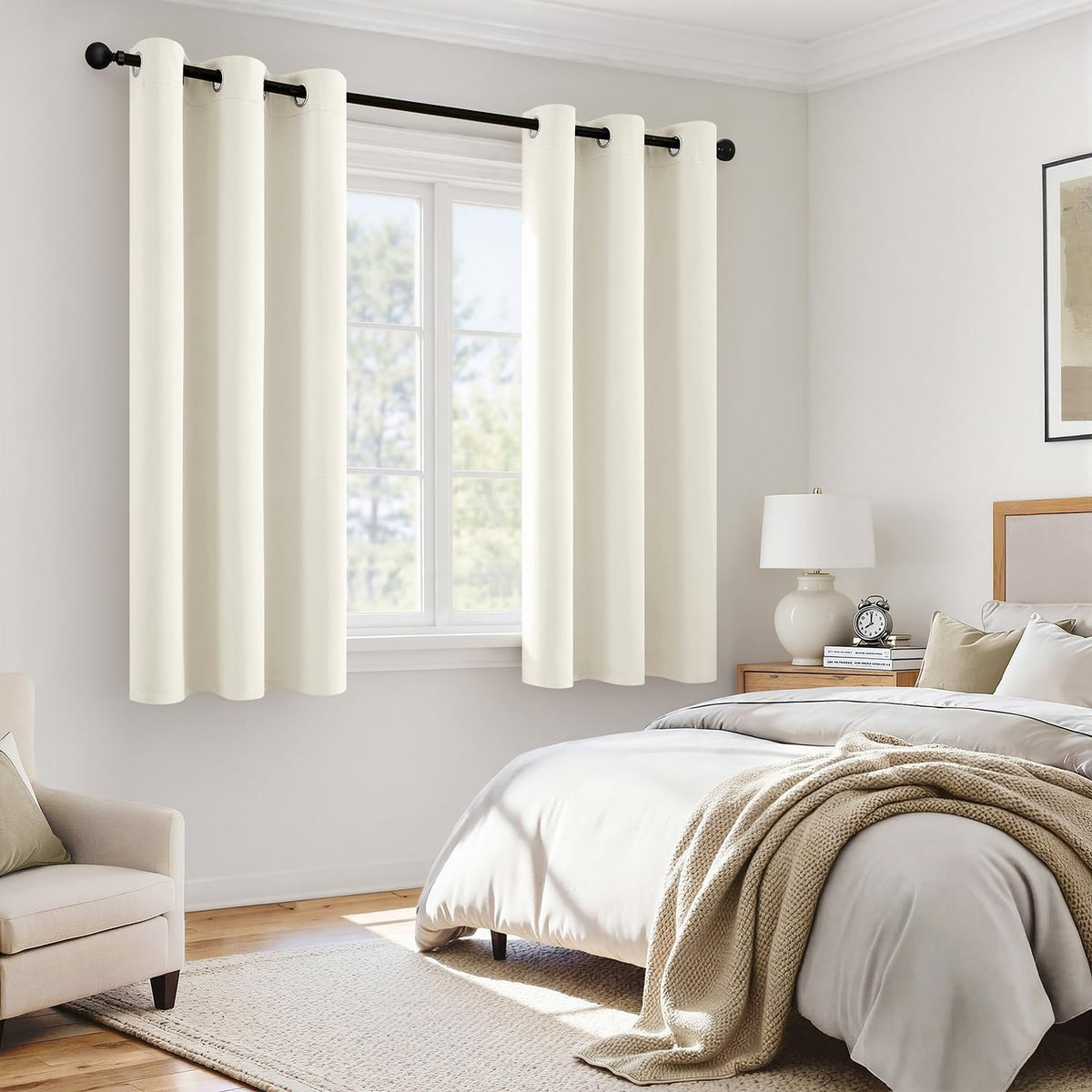 MIULEE Beige White 100% Blackout Curtains for Bedroom 40x63 Inch Long