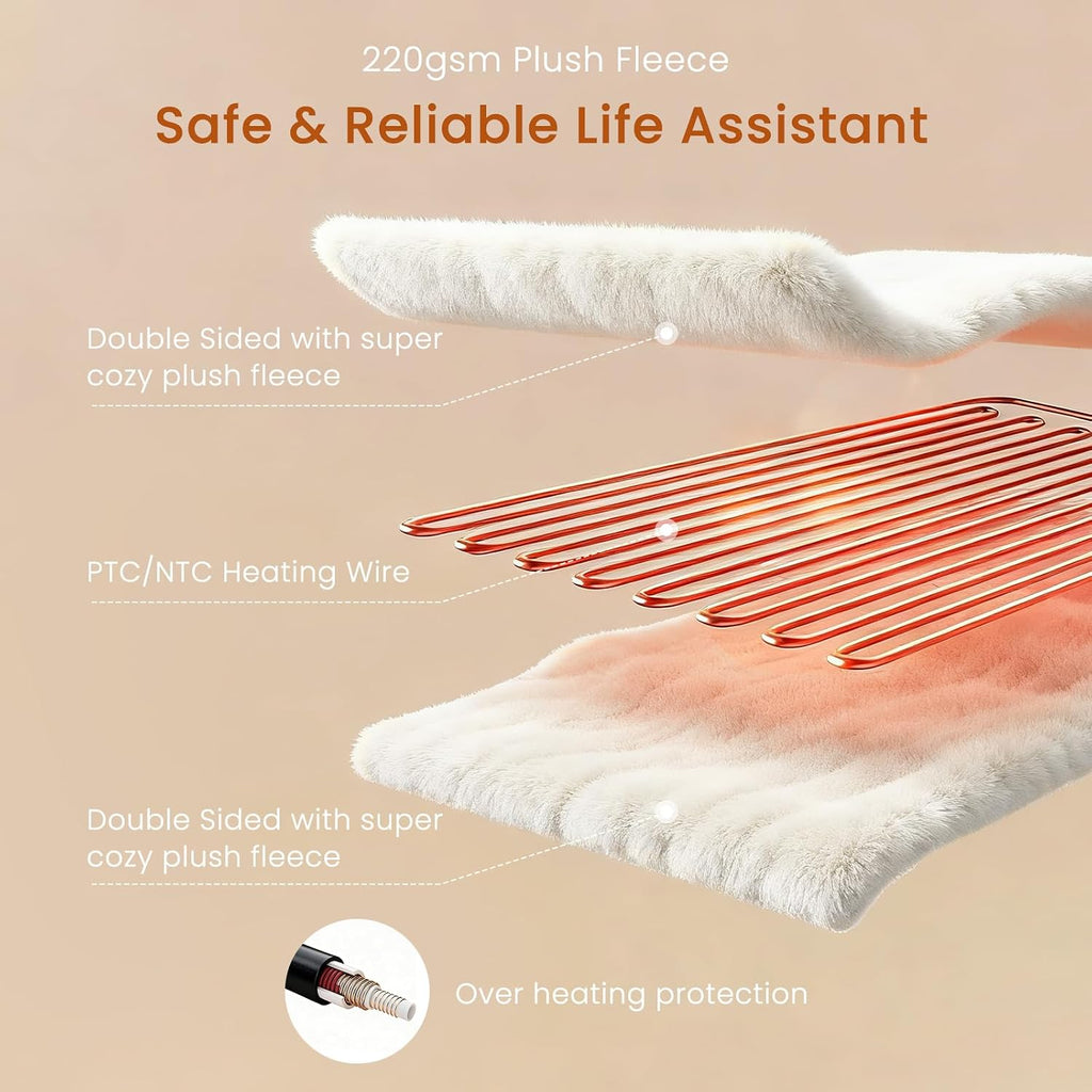 Heated Blanket Electric Throw Blanket with Built-in Button Controller