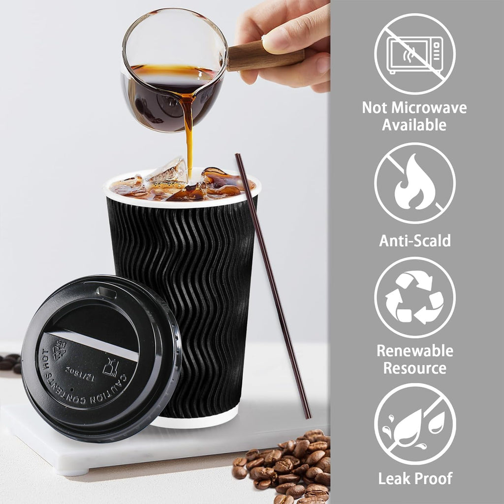 Lamosi 50 Pack 16 oz Coffee Cups with Lids, Disposable To Go Paper Cups