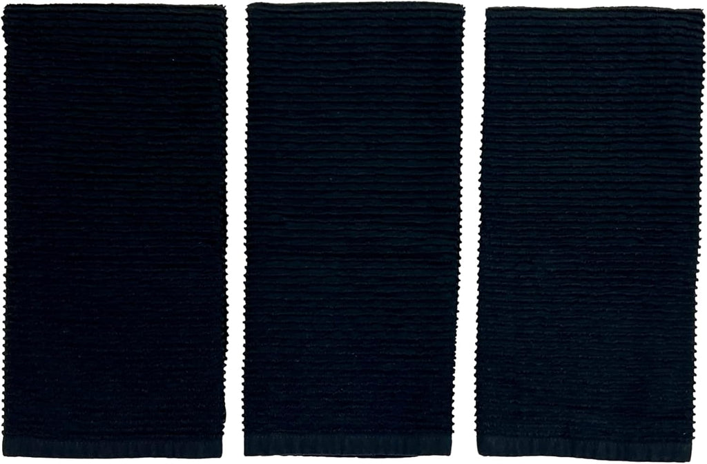 Black Kitchen Hand Dish Towels, Set of 3, 100% Cotton, 18" x 28"