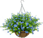 White Artificial Flowers for Hanging Baskets Outdoor, Faux Plant Decor