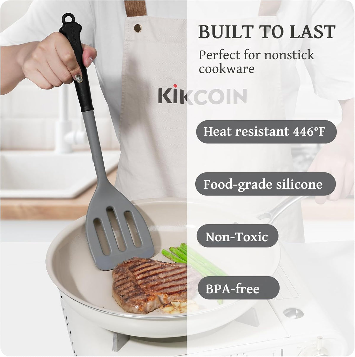 Kikcoin 43 PCS Silicone Kitchen Utensils Set, Cooking Utensils Set, Gray